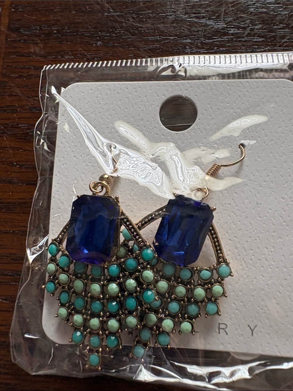 Gold-Tone Blue & Turquoise Drop Earrings